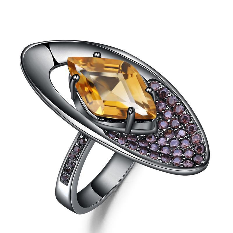 Italian Designer Citrine Ring - S925 Silver Vintage Gemstone Jewelry