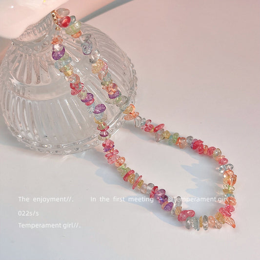 Girls summer colorful chiffonite glass necklace